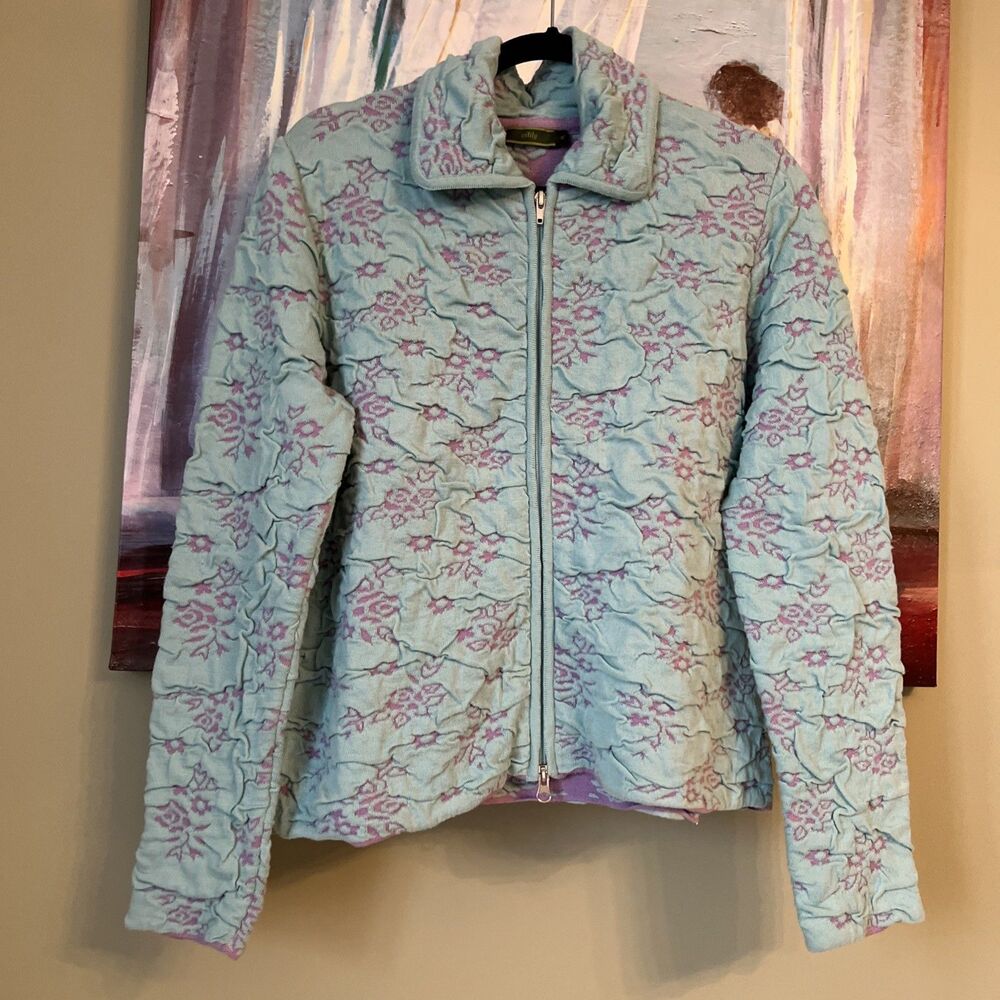 Oilily Size XL Cardigan Full Zip Sweater Pastel Blue Lilac VERY GOOD